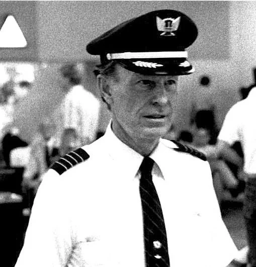 Black-and-white photograph of Captain David Cronin in his United Airlines uniform and cap.