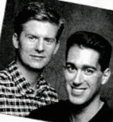 Newsprint photograph of Stuart McClure and Joel Scambray from their 1999 InfoWorld column.