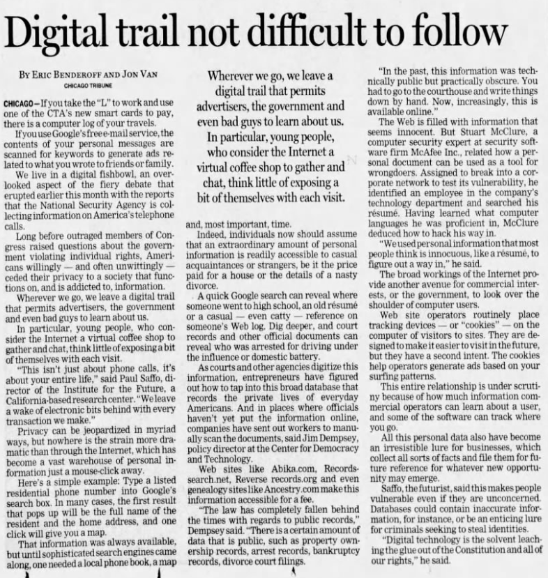 Digital Trail Not Difficult to Follow — newspaper clipping