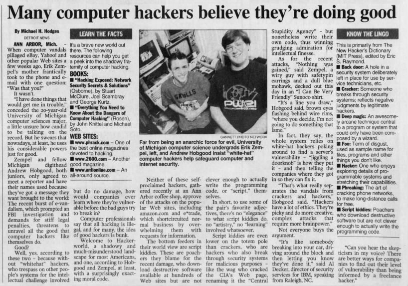 Many Computer Hackers Believe They're Doing Good — newspaper clipping