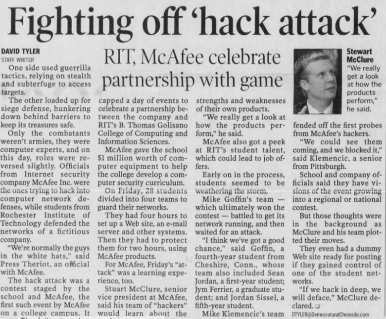 Fighting Off 'Hack Attack' — newspaper clipping