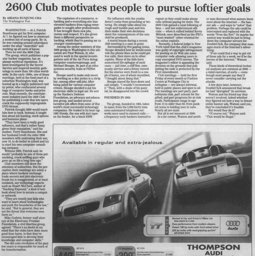 2600 Club Motivates People to Pursue Loftier Goals — Washington Post clipping