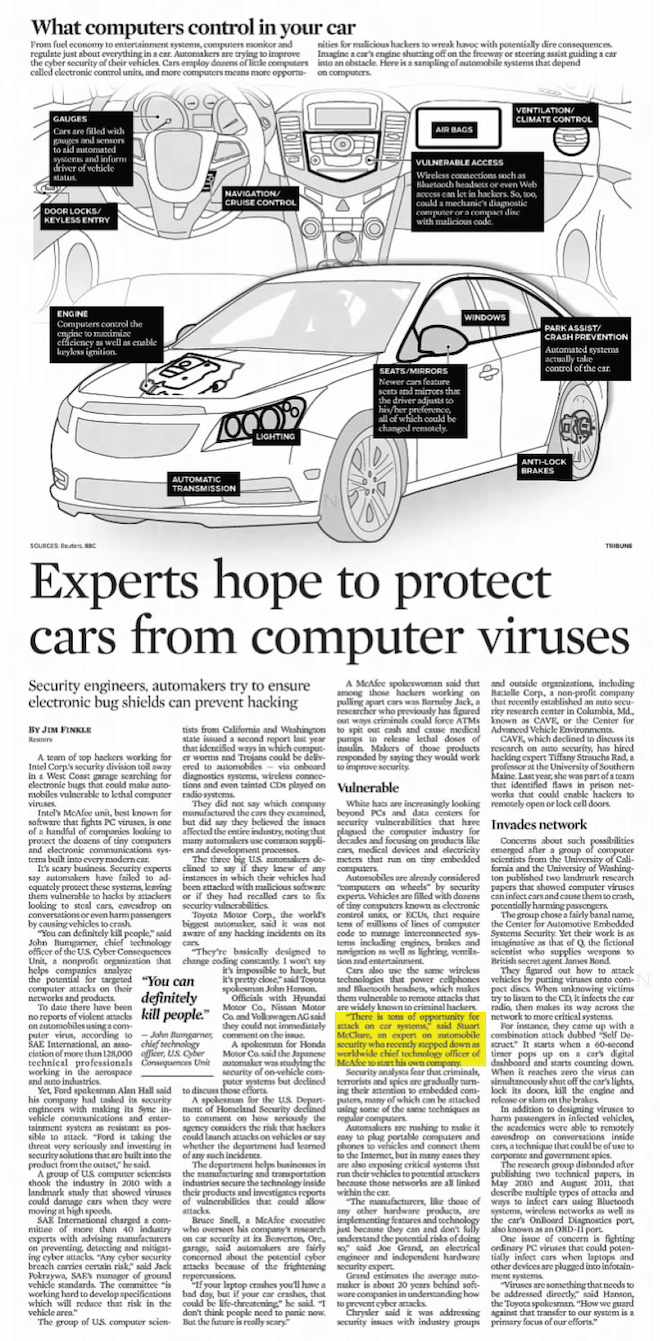 Experts Hope to Protect Cars from Computer Viruses — Chicago Tribune